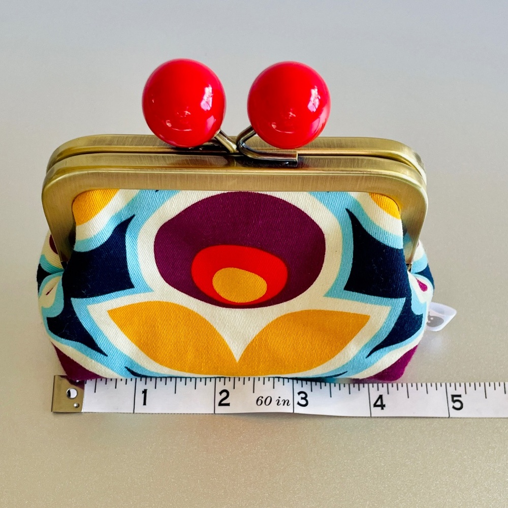 Handmade Gamaguchi Style Coin Purse - Atomic Floral Pop Art Print - Picture 7 of 9